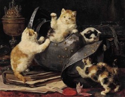 oldpaintings:Kittens at Play, 1899 by  Charles van den Eycken