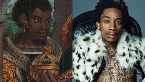 blackcontemporaryart:  b4-16:  Left: The Adoration of the Magi.Hugo van der Goes. Netherlandish. Late 15th century. Right: Wiz Khalifa  love this tumblr!  Still…..#theancientones