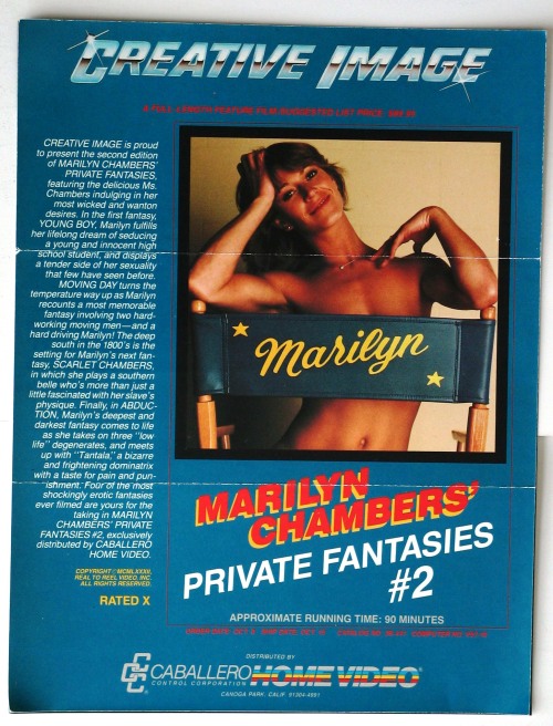 Sell sheet for Marilyn Chambers’ Private Fantasies #2, 1982