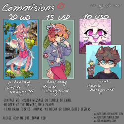 mayuteruki:  EMERGENCY COMMISSIONS are open! I forgot to mention