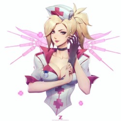zeronis-art:  Pinup Tribute Art of Nurse Mercy. Happy Halloween