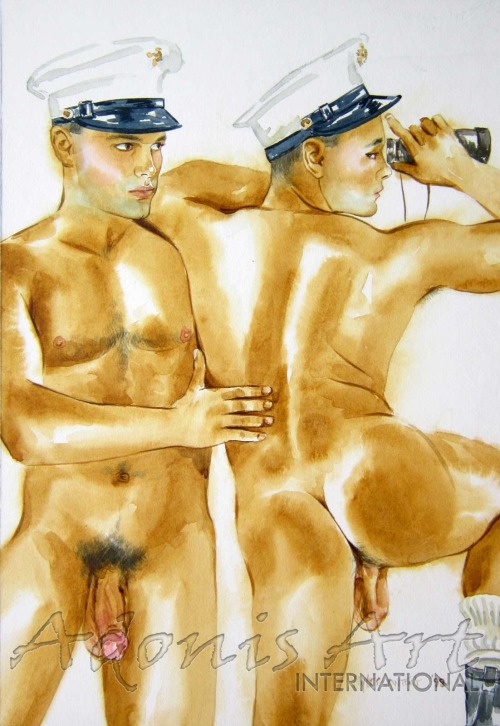 “Sea Cadets” & “Guardsmen Undressing” by Myles Anthony, watercolor on art board, 1998.