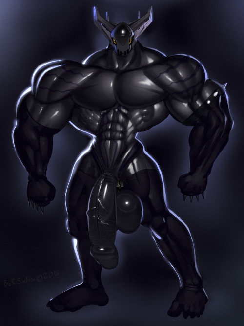 borisalien:  EDGEMONSilly concept of a knock-off Digiman from the last stream.Heâ€™s dark, edgy, his junk is encased in transparent plastic. If I bothered adding a bunch of belts it may have passed for an official design.  You can support my work on Patre