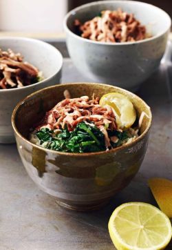 intensefoodcravings:  Pulled Pork and Greens Rice Bowl with Chipotle