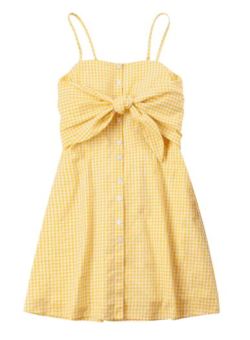 coquettefashion:  Yellow Items Gingham Tie Dress | Stripe Button