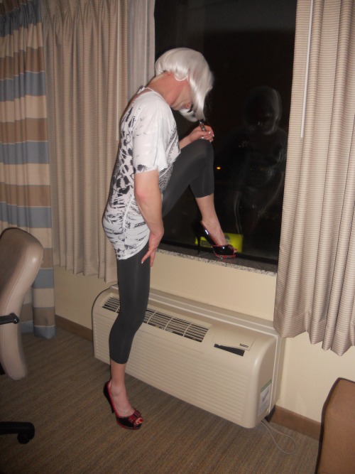 sexyslutty69:Here are some fun shots from our weekend at a hotel! We had lots of fun playing with all of our toys and getting a little dirty!  Please share these pics and if you like them check out our wishlist for new toys and outfits for our next time!