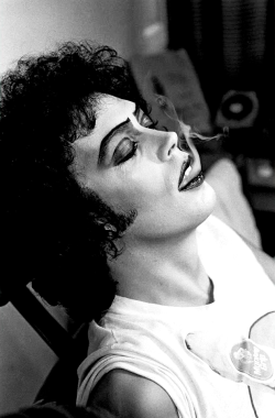 Tim Curry photographed by Mick Rock on the set of The Rocky