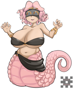 joeydrawss: Character creation of a tiny cute pink medusa snek