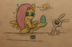 15minchallenge - Fluttershy and angel painting an egg cyan (lazy