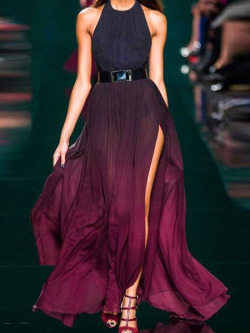 world-of-asian-style:    Halter High Slit Pleated Dress    A