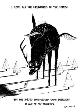 sebastienmillon: “Favorite Creatures of the Forest”  http://www.sebastienmillon.com/The-3-Eyed-Long-Legged-Flying-Deerwolf