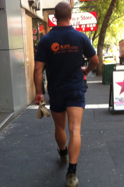 tradies2000:  How hot is this submission?! Boots, little shorts, broad shoulders â€¦ whatâ€™s not to like? 