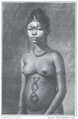 Adouma woman from Gabon, circa 1888. Via Delcampe.