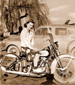 theniftyfifties:  Girl on a Harley-Davidson motorcycle, 1950s.