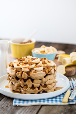 sweetoothgirl:  Maple Bacon Peanut Butter Waffles  