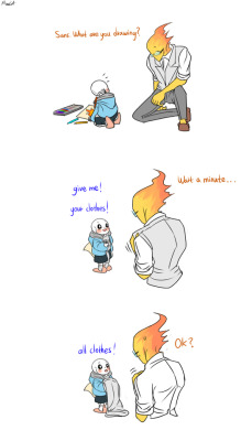 mooncatyao:  [Draw&Clothes] Grillby & little Sans <First