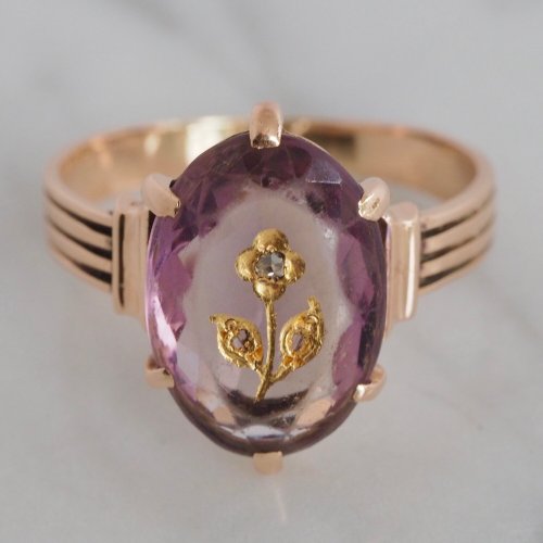 allaboutrings:Antique 14k Gold Amethyst and Diamond Rose of Sharon