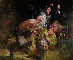 Nikolai Blokhin - Guisers Riding Pigs 73”x87”, oil on linen,