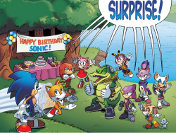 archiecomics:  Happy Birthday, Sonic! Sonic the Hedgehog celebrates