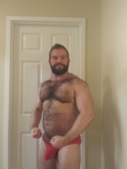 brunobearlove:  Especially hot muscle bear showing off huge bulge.   Huge