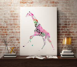 canvaspaintings:  Running Giraffe Art Print - Watercolor Poster