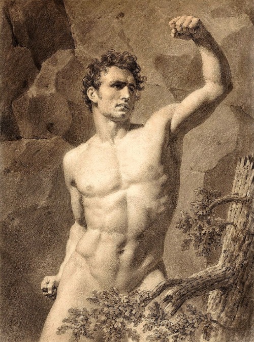 hadrian6:Academic Drawing of a Nude Male with Arm Raised. attributed