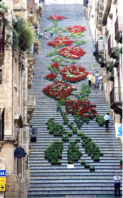 Flower strewn path (stairway in Sicily)