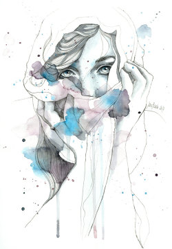 canvaspaintings:  Scarf, original drawing with watercolor by