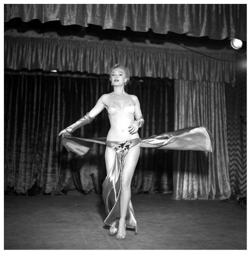      Jenna Saunders      (aka. Jeanne Saunders) Appearing in a publicity still for the 1953 Burlesque film: “A NIGHT IN HOLLYWOOD”.. The film was shot at the ‘FOLLIES Theatre’; located in downtown Los Angeles..     