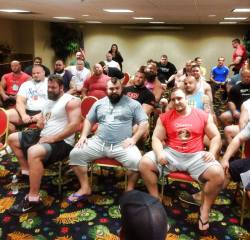 hugemusclegeek:  World’s Strongest Man 2014 competitors meeting