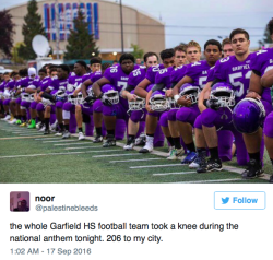 the-movemnt:  Entire Seattle football team kneels during national