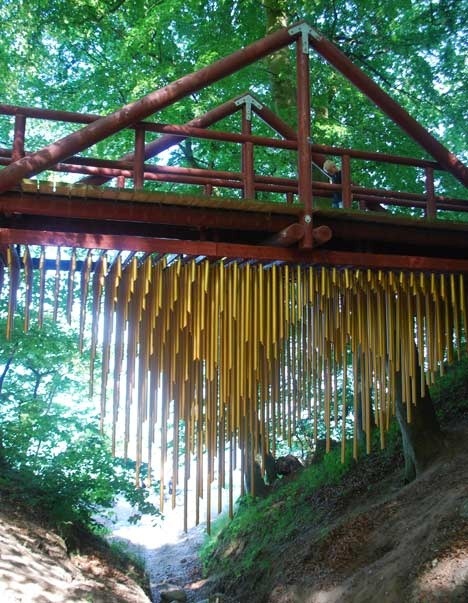 The wind will play a melody (Mark Nixon designed Chimecco, a wind chime installation under a footbridge in Aarhus, Denmark)