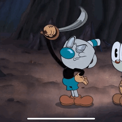 Mugman accidentally slicing off his shorts with a 🗡 revealing