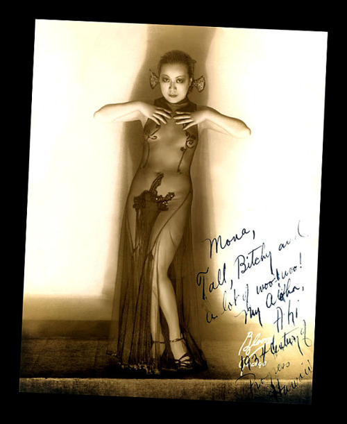 burleskateer: Princess Ahi A popular Chinese dancer during the 30’s-era.. Ahi became a sensation at the 1934 (‘Century Of Progress’ ) edition of the ‘World’s Fair’ in Chicago, where she performed as a dancer in the ‘Hawaiian Gardens’