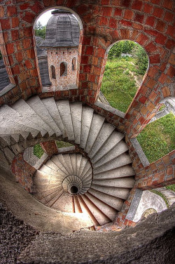 visitheworld:  Spiral stairs inside the abandoned Łapalice Castle