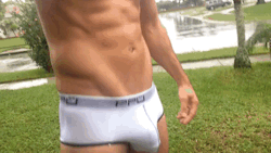 exposedhotguys:Me in Wet white underwear on a rainy day!REBLOG