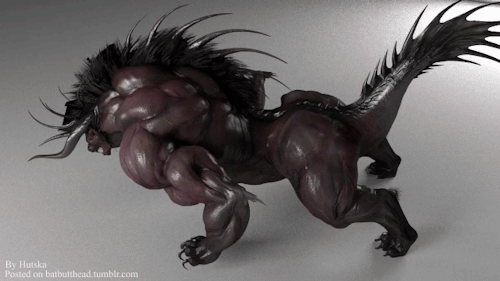 batbutthead:  Been trying to learn blender. Decided to play a bit with a behemoth model and did a muscle growth thing.Kinda always had a thing for these monsters in FF series. :xBehemoth design is by Square Enix.