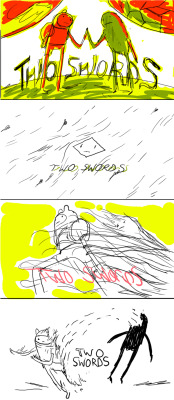 Two Swords title card concepts by character & prop designer