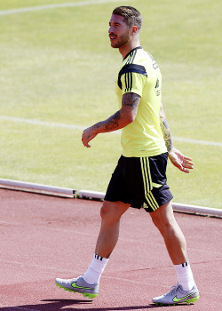 Sergio Ramos during training at Las Rozas sports city outside