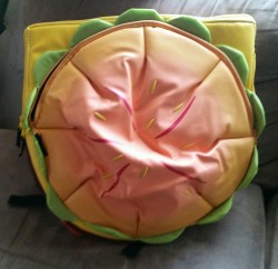 Ah, the cheeseburger backpack I preordered for my little sister