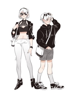 k-owa:2B and 9S in some modern clothes