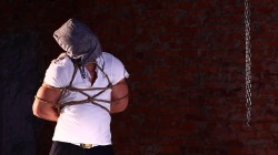 masterboibinder:  Bound and hooded, Tyler was ushered deeper