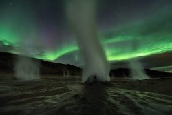 asapscience:  The spookiest place on Earth?Â In Hverir, Iceland, the interaction of geothermal volcanic activity and the northern lights create a landscape that seems like itâ€™s from another world.Â viaÂ National Aeronautics and Space Administration