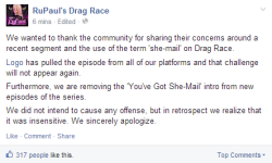 tuesdai:  So Rupaul’s Drag Race removed the use of “She-Mail”