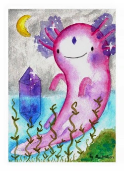 ty-illustration:  Magic axolotl & crystal power.