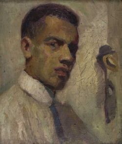 Self-Portrait, ca. 1913 by Lenwood Morris Oil on thick cardstock,