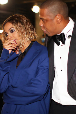 pettyhurts:  Beyoncé and Jay Z backstage @ The 56th Annual GRAMMY