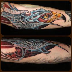 tattoosnob:  Battle Bird by @curtisburgess at @tribalrites in