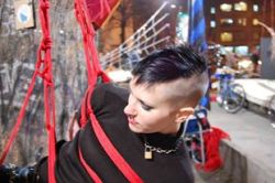 An incredible bondage in a public space made by Sir Vintage (thank