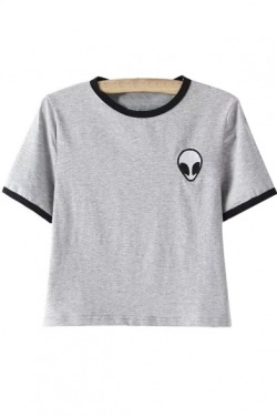 ghostlystudenttravelerstuff:  My favorite style  Alien Embroidery Color Block Short Sleeve Cropped Tee  High Waist Galaxy Print Skinny Pantyhose  White Shirt Sleeve ET Stitch Monkey Print Crop T-Shirt   Black and White Keyboard Print Elastic Leggings